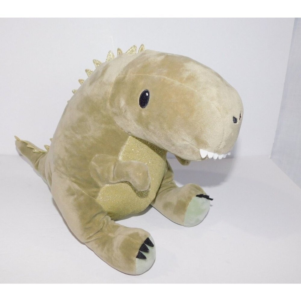 H&M Home Green Dinosaur Dino T- Rex Stuffed Toy Glitter Tyrannosaurus 15" Plush